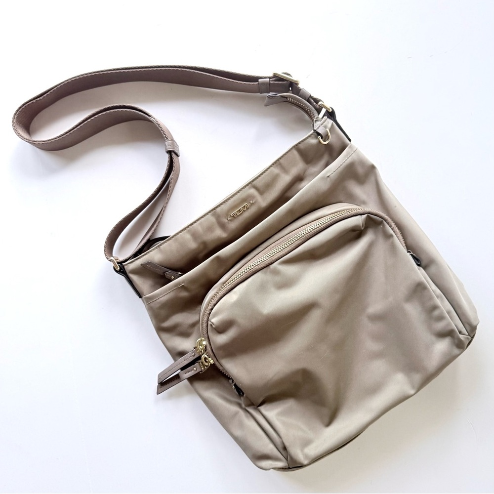 Tumi Voyageur Capri Crossbody Bag in Taupe / Beige / Khaki w/ Gold Hardware - Picture 2 of 16